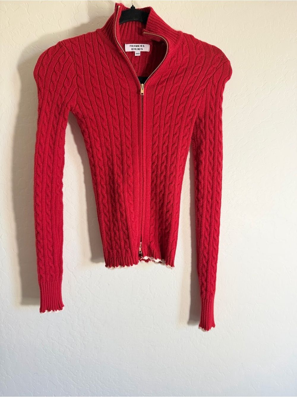 Frankie's Bikinis Carter Red Cable Zip-Up Cardigan XXS